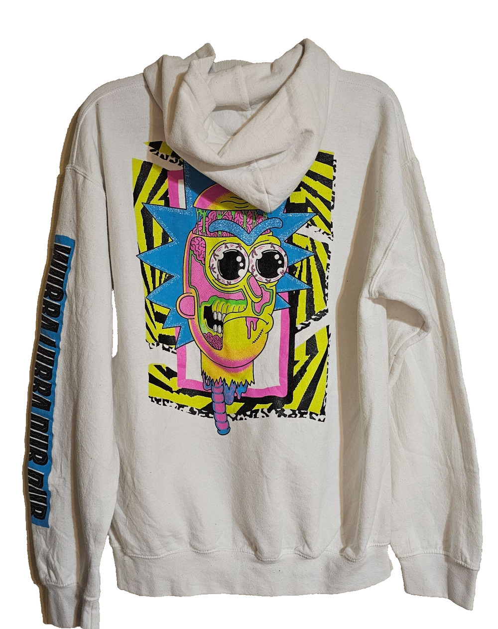 Rick and Morty Adult Swim Hoodie White Graphic Pullover Cartoon Sweatshirt M